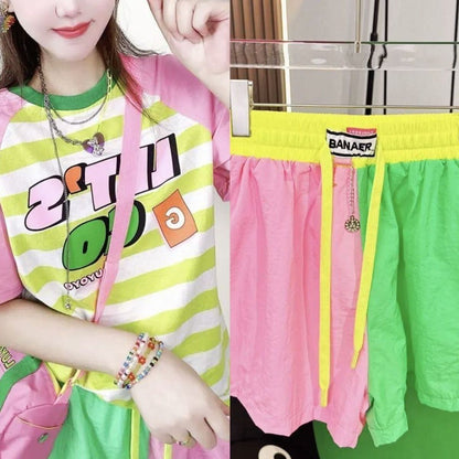大人可愛い カジュアル 夏に嬉しい機能付き 半袖Ｔシャツⅹパンツセット全4色<U-11388>