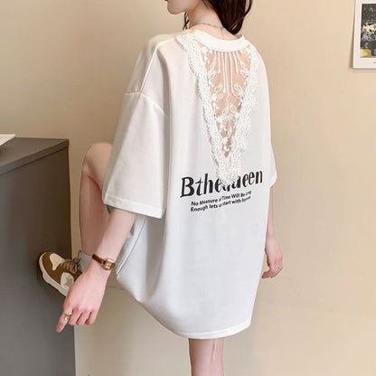 話題沸騰中 レース アバンギャルド 切り替え ホットダイヤモンド 3色選択 半袖Tシャツ＜U-8547＞