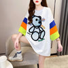 超人気商品 カラーマッチング ベアー柄 切り替え プリント ロング Tシャツ ゆったりワンピース ＜U-4024＞