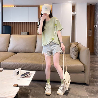 超人気 シンプル 好感度UP スウィート 3色選択 半袖Tシャツ＜U-8579＞