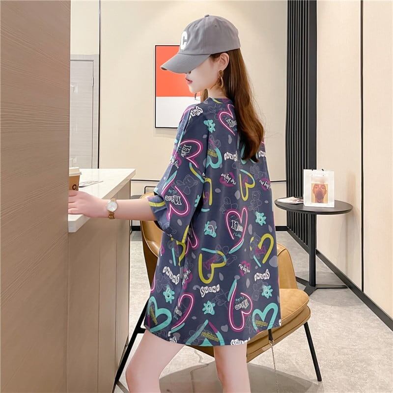 スタイリッシュ プリント 一目惚れ Tシャツ カットソー ワンピース＜U-3322＞