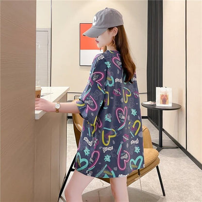 スタイリッシュ プリント 一目惚れ Tシャツ カットソー ワンピース＜U-3322＞