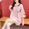 POLOネック ポケット ベアー レース ロング Tシャツ 三色 ゆったりワンピース＜U-3991＞