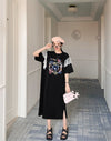 おすすめ レース ファッション 切り替え プリント Tシャツ カットソー ワンピース＜U-8535＞