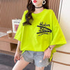 【人気商品再入荷！】   デザイン個性ゆったりミドル丈半袖Tシャツ<U-3036>