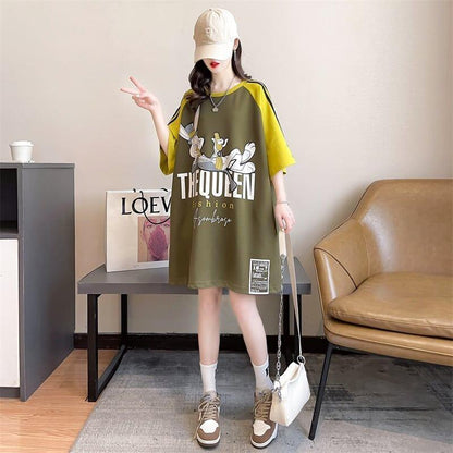 キュートなウサギのカラーブロック半袖Tシャツ<U-2989>