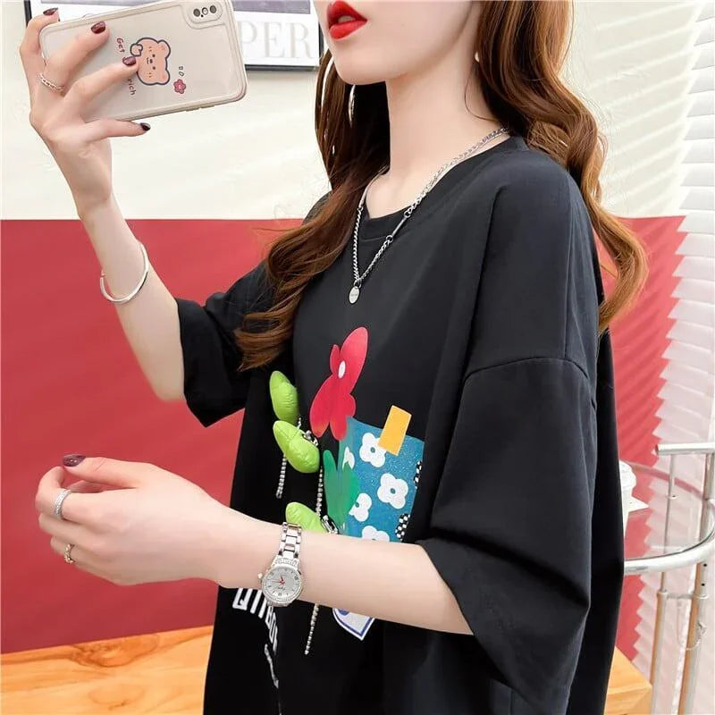 カジュアル プリント 好感度満載 ラウンドネック Tシャツ カットソー＜U-3118＞