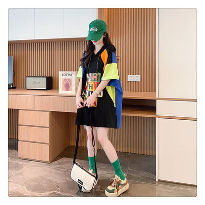 売り切れ必至 切り替え カジュアル カラーマッチング プリント全2色 半袖Tシャツ<U-8723>