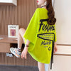 【人気商品再入荷！】   デザイン個性ゆったりミドル丈半袖Tシャツ<U-3036>