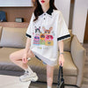 デザインセンスゆったりプリントトップラペルTシャツポロシャツ<U-2898>