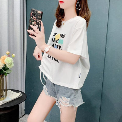 個性的なデザイン 切り替え 一目惚れ プリント Tシャツ カットソー＜U-3671＞