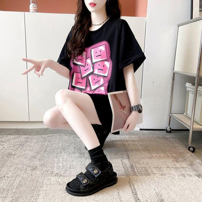 オシャレ度満点 ラウンドネック カジュアル プリント Tシャツ カットソー＜U-3064＞