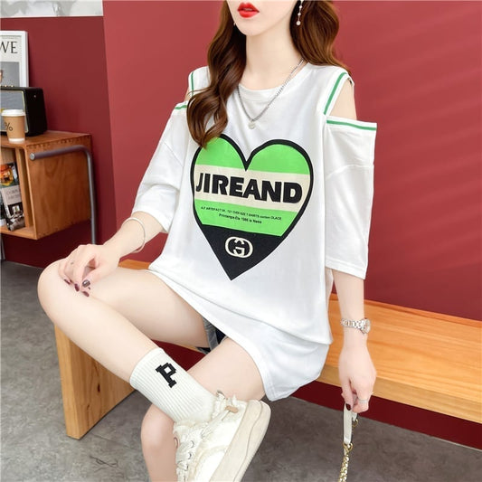スタイリッシュ 切り替え 一目惚れ プリント Tシャツ カットソー＜U-3521＞