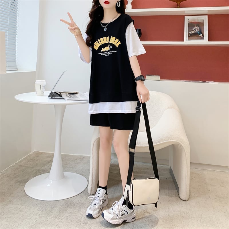 美人度アップ 切り替え チャーミング Tシャツ＋ショートパンツ セットアップ＜U-3615＞