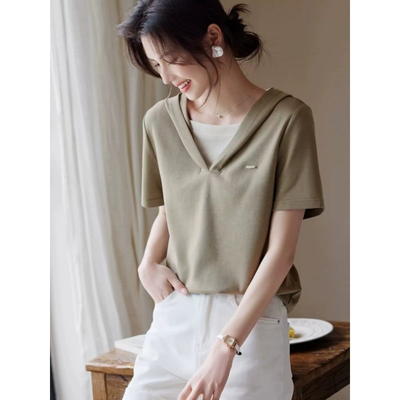 着回し力抜群 レイヤード風 ファッション Tシャツ<U-8345>
