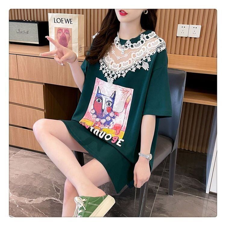新商品 透かし彫り キュート レース 切り替え ゆったり 半袖Tシャツ＜U-8472＞