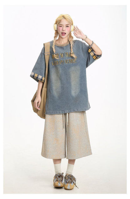 デニム 売れ筋 おすすめ 絶対流行 早い者勝ち カジュアル男女兼用 2色選択 Tシャツ<U-11340>