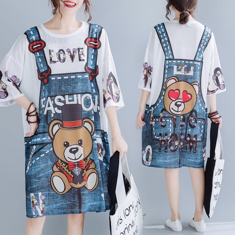 旅行Ｔシャツ 夏 レディース 膝丈 プリント 大きいサイズ ゆったりさらっと涼しい U-656