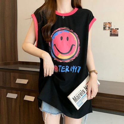 【半額！期間限定！！】超人気 ファッション カジュアル プリント ノースリーブ Tシャツ<U-8487>