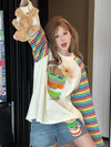 都市ファッショ デザイン オシャレ 大人可愛い 着心地良い プリント ストライプ柄 半袖Tシャツ<U-9332>