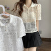 ファッション 透かし彫り 美人度アップ POLOネック Tシャツ カットソー＜U-3234＞