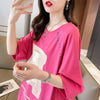 超人気商品 ロング アルファベット プリントTシャツ 三色 ゆったり半袖 ＜U-4019＞