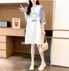 夏新作 カラーマッチング スカラップスリーブ ロング Tシャツ ゆったり 5分袖 ＜U-2854＞