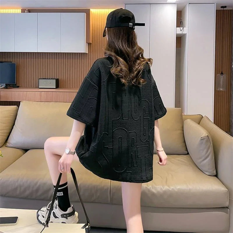 着心地良い ハート 立体風 プリントTシャツ 三色 ゆったり半袖＜U-2933＞