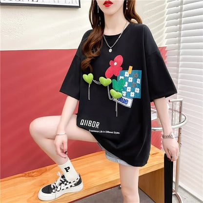 カジュアル プリント 好感度満載 ラウンドネック Tシャツ カットソー＜U-3118＞