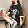 気質ルーズ漫画プリントミッドレングス半袖Tシャツ<U-3026>