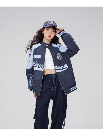 着?せ 配色ジャケット 英字ロゴ 男女兼用 コート <U-4795>