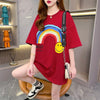 レインボースマイリーファッションオールマッチルーズ半袖Tシャツ<U-2860>