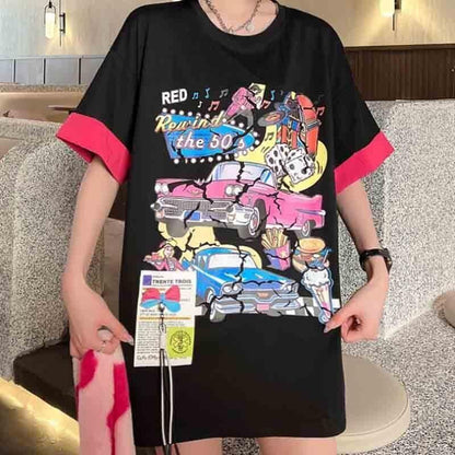 着心地抜群 カートゥーンプリント 美感いっぱい Tシャツ カットソー＜U-3126＞