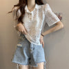ファッション 透かし彫り 美人度アップ POLOネック Tシャツ カットソー＜U-3234＞