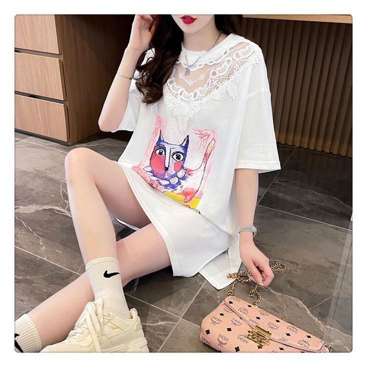 新商品 透かし彫り キュート レース 切り替え ゆったり 半袖Tシャツ＜U-8472＞