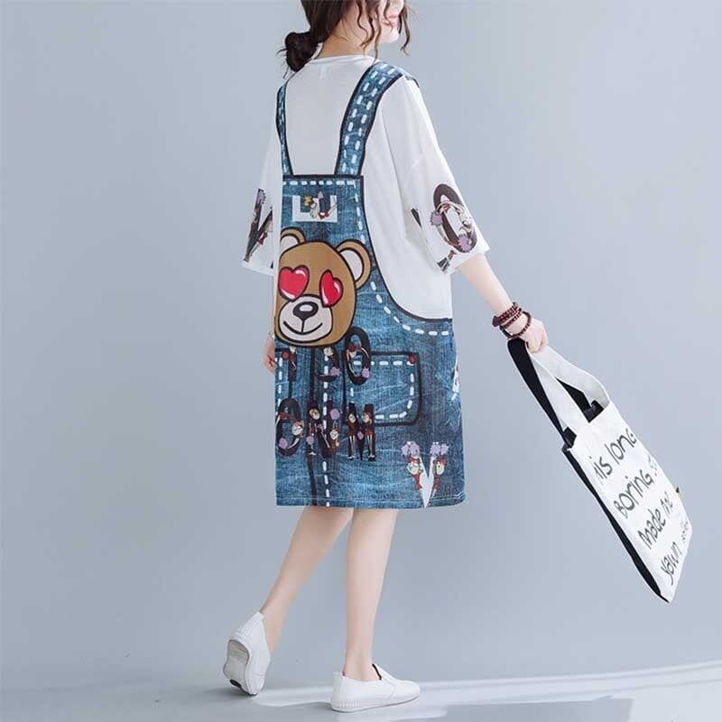 旅行Ｔシャツ 夏 レディース 膝丈 プリント 大きいサイズ ゆったりさらっと涼しい U-656