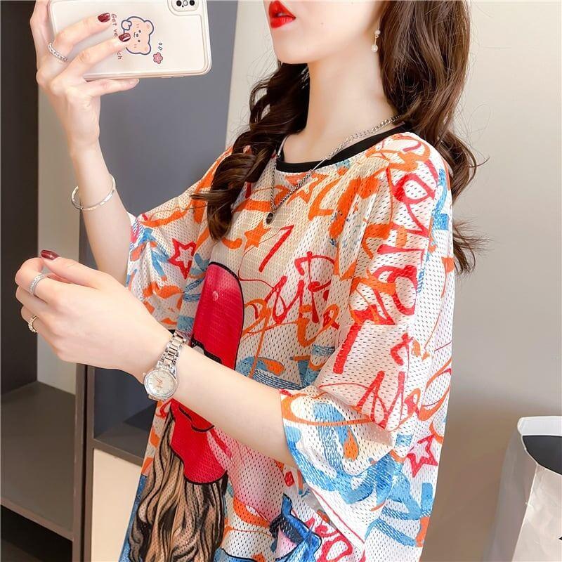 おしゃれ度アップ ロング 落書きストレート系 Tシャツ ゆったり ワンピース＜U-2995＞