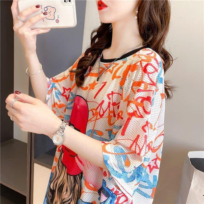 おしゃれ度アップ ロング 落書きストレート系 Tシャツ ゆったり ワンピース＜U-2995＞
