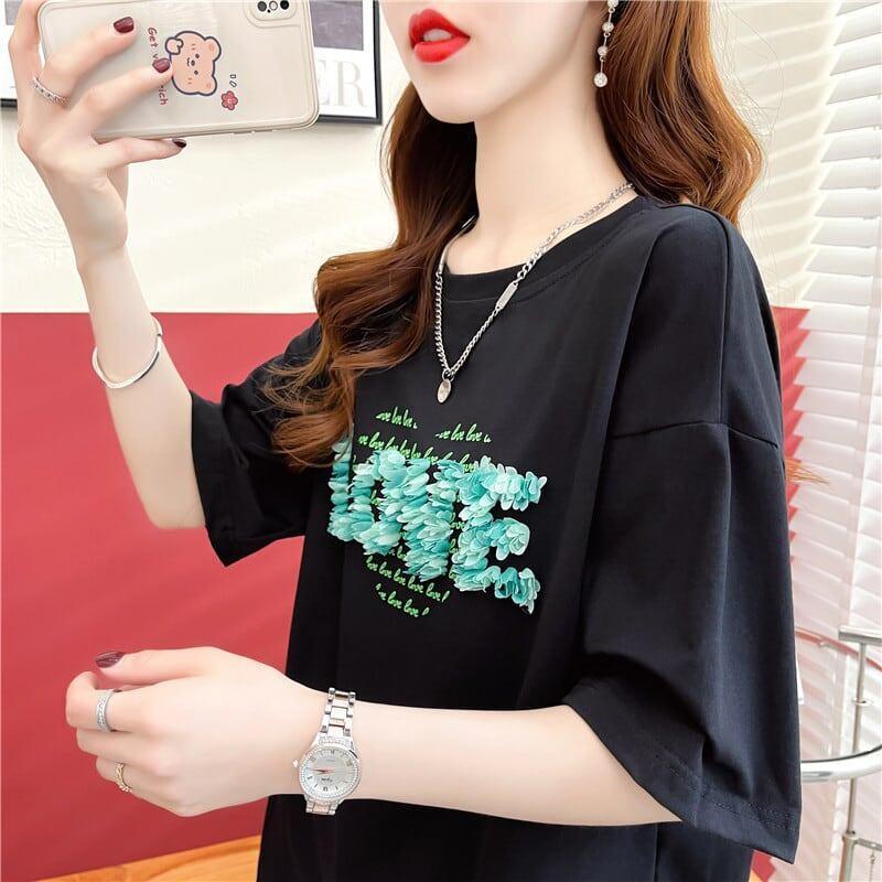 デザイン感 プリント チャーミング Tシャツ カットソートップス＜U-3151＞