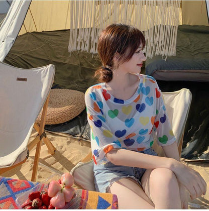 話題沸騰中 カラーマッチング キュート 2色 半袖Tシャツ＜U-8155＞