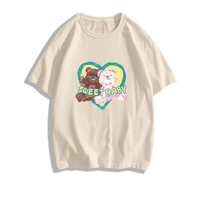 絶対欲しい大人可愛い カジュアル 高見えデザイン プリント全6色 半袖Tシャツ<U-9328>