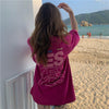 着心地良い プリント アルファベット ロング Tシャツ ゆったり半袖 ＜U-2851＞