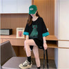ユニークなデザイン気質のカラーブロック半袖Tシャツ<U-2900>