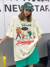 早い者勝ち キュート ファッション ルーズ 落書き風 プリント半袖Tシャツ 全3色<U-4913>