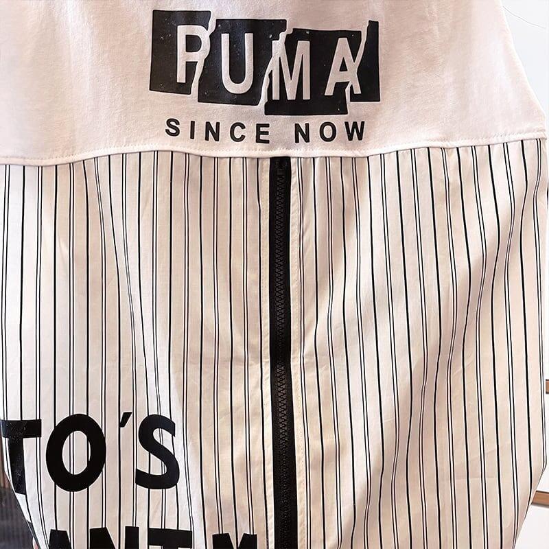 大好評 切り替え ストライプ柄 プリント ロング Tシャツ 三色 ゆったりワンピース ＜U-4012＞