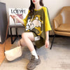 好感度UP グラフィック ストライプ柄 ラグランTシャツ ゆったり ワンピース＜U-3994＞