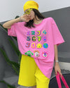 売り切れ必至 プリント三色 個性派 ゆったり 半袖Tシャツ ＜U-8462＞