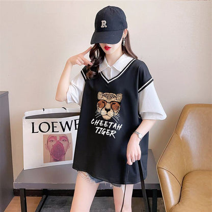 話題沸騰中 レイヤード風 オシャレ度満点 6色選択可 Tシャツ カットソー＜U-8362＞