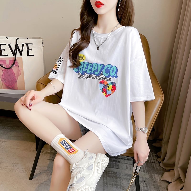 デザイン感 切り替え チャーミング プリント Tシャツ カットソー＜U-3409＞