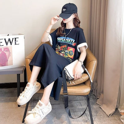 スタイリッシュ プリント 一目惚れ Tシャツ カットソー ワンピース＜U-3575＞